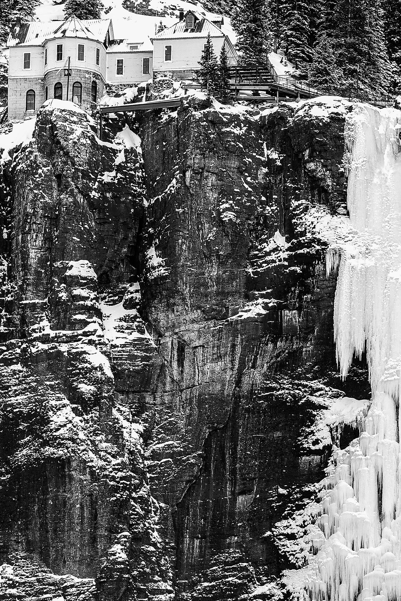 close up of Power station atop Bridal Veil Falls Telluride CO old photo